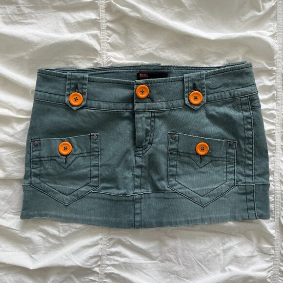 Diesel Dresses & Skirts - Vintage Diesel Faded Blue Cargo Denim Orange Button Micro Mini Skirt 27